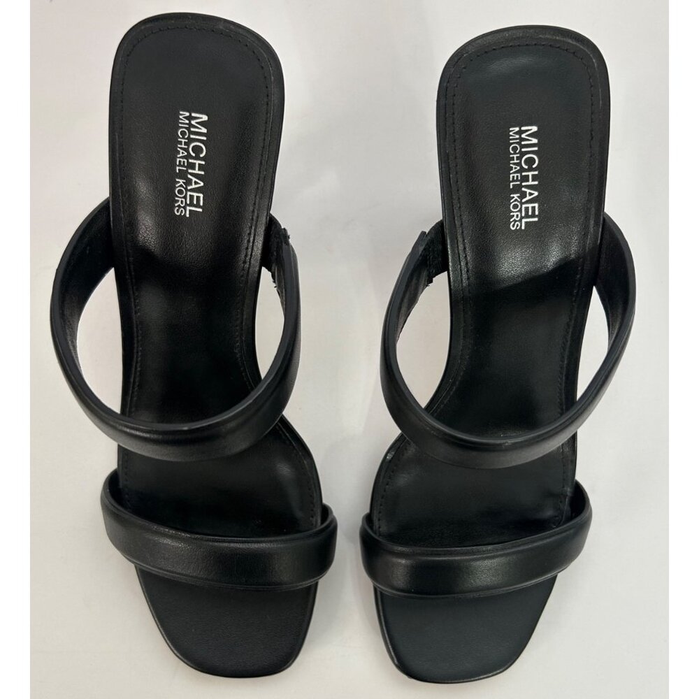 Michael Kors Black Leather Clara Heeled Sandals Double Straps 8M Minimalist - Picture 7 of 9